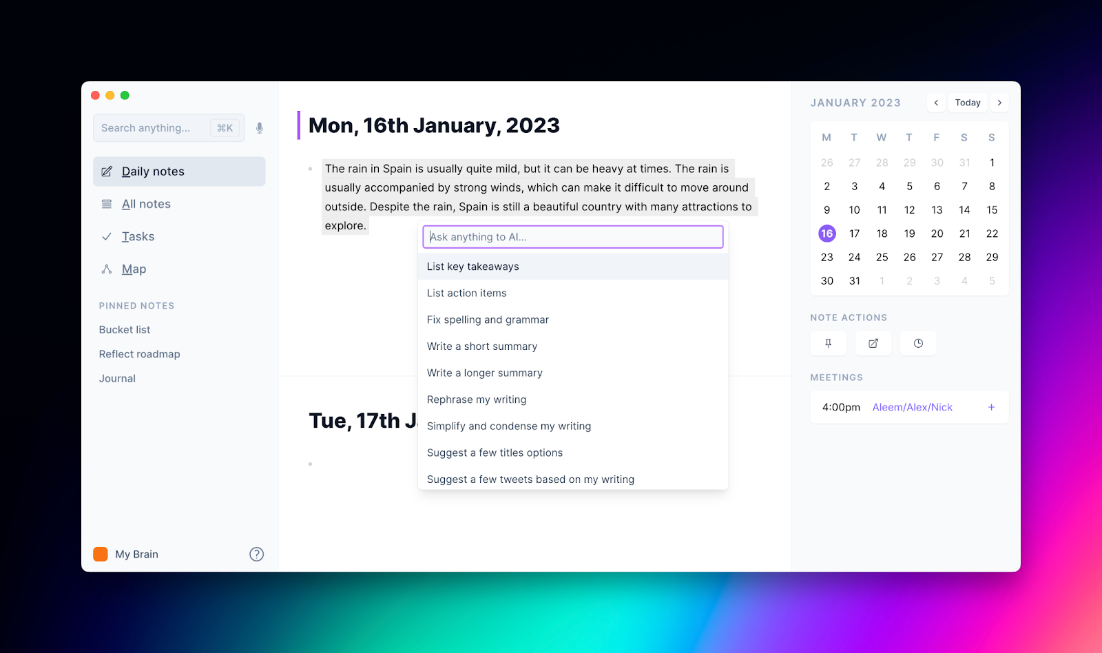 Reflect AI for note-taking