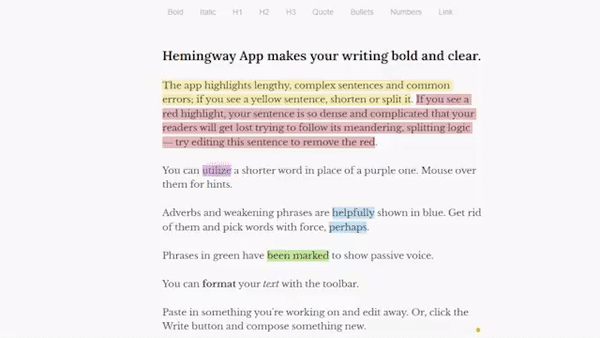 Hemingway App displays its working process.