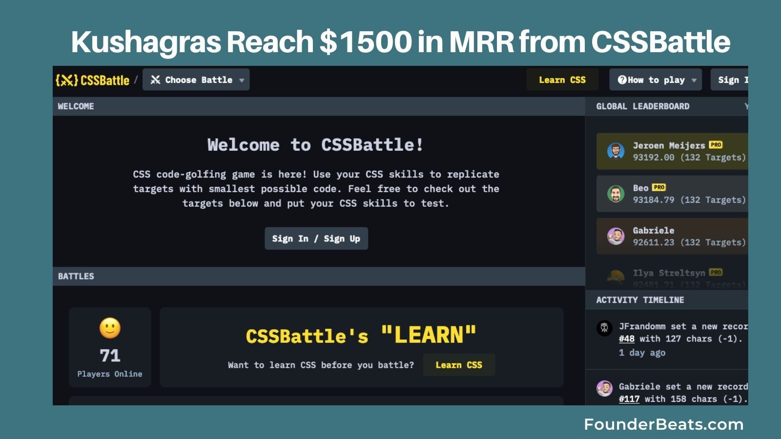 Kushagras Reach $1500 in MRR from CSSBattle