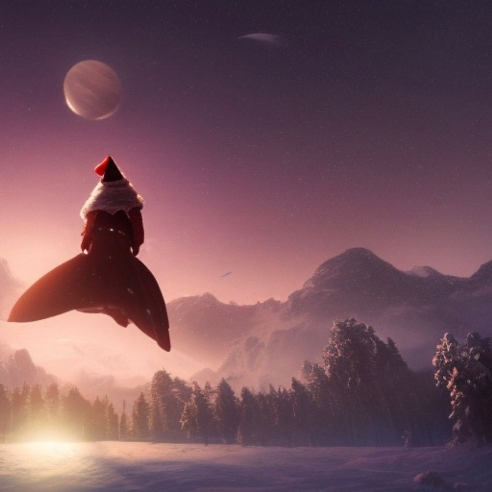 Prompt: Christmas on a beautiful planet in a far off galaxy