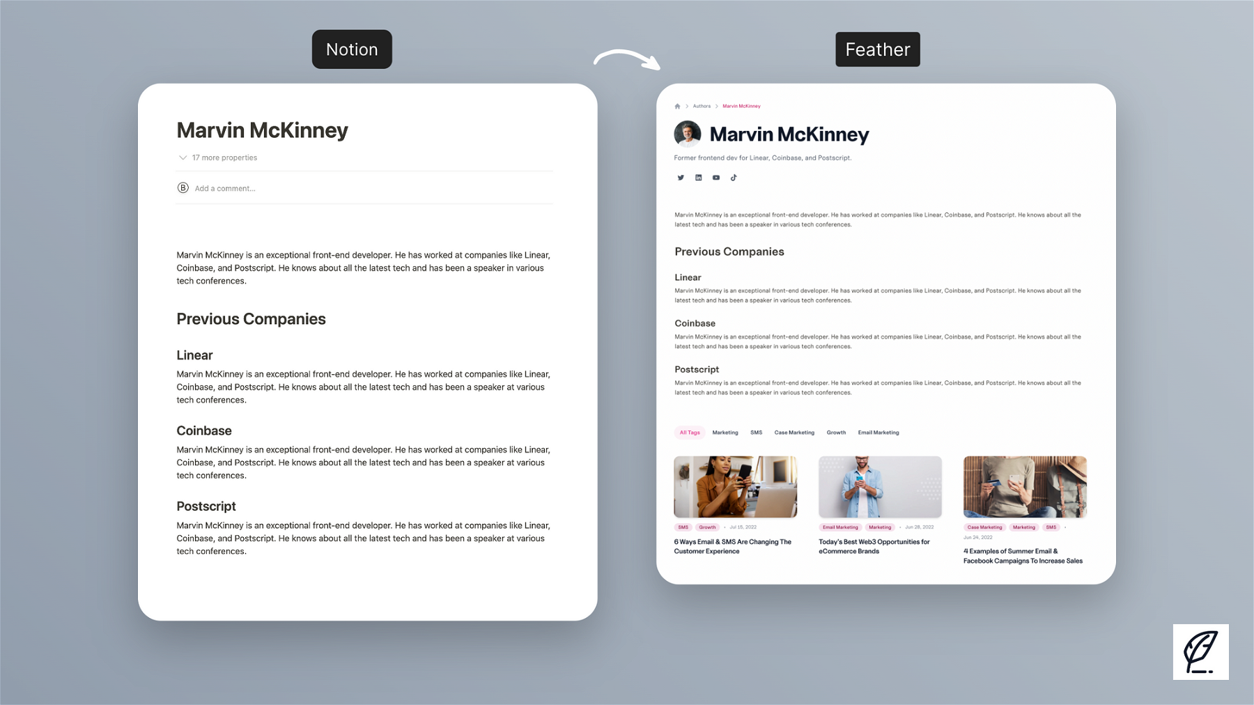 Individual Author Page with more Notion content