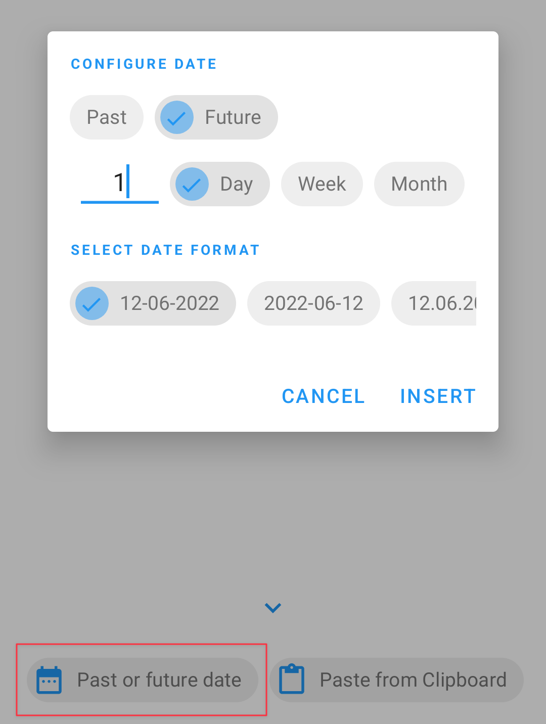 Iteration 4. Using dialog to configure past or future date.