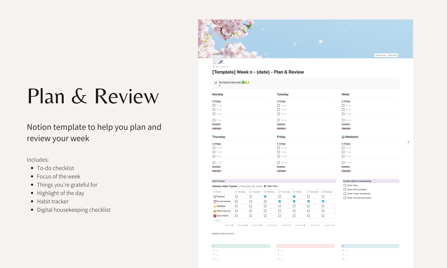 My first digital product: A Notion template to review and plan your week
