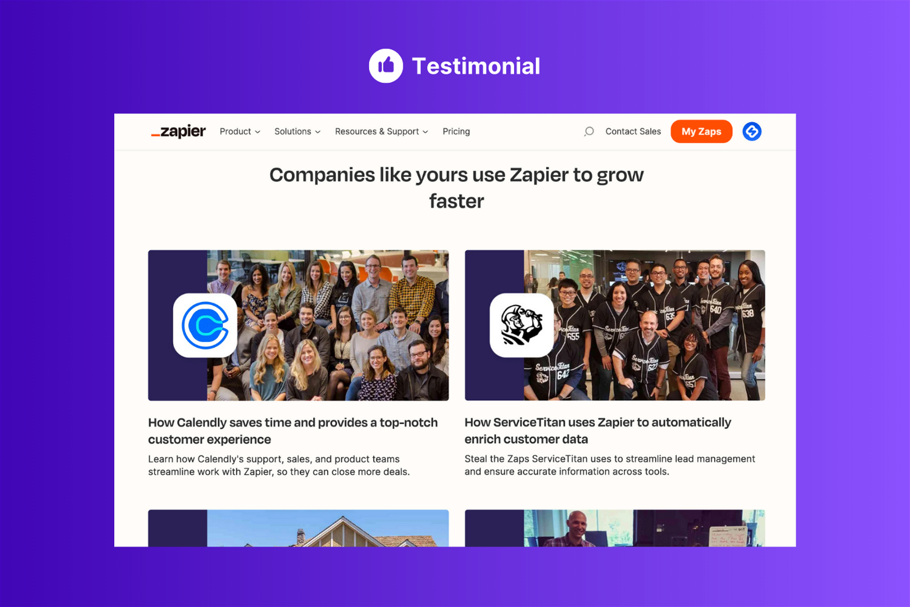 Zapier’s testimonial/success story page