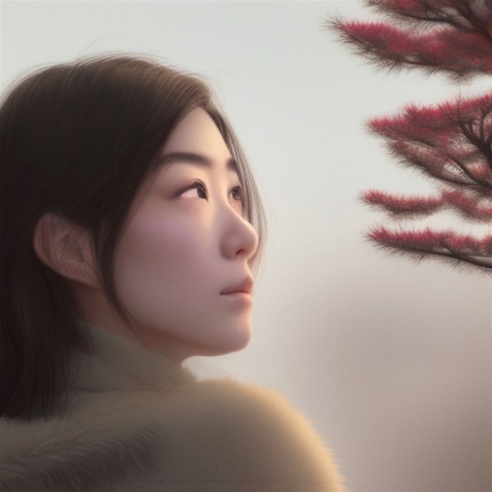 Prompt: Profile of a beautiful Japanese model in a quiet winter Japanese countryside village