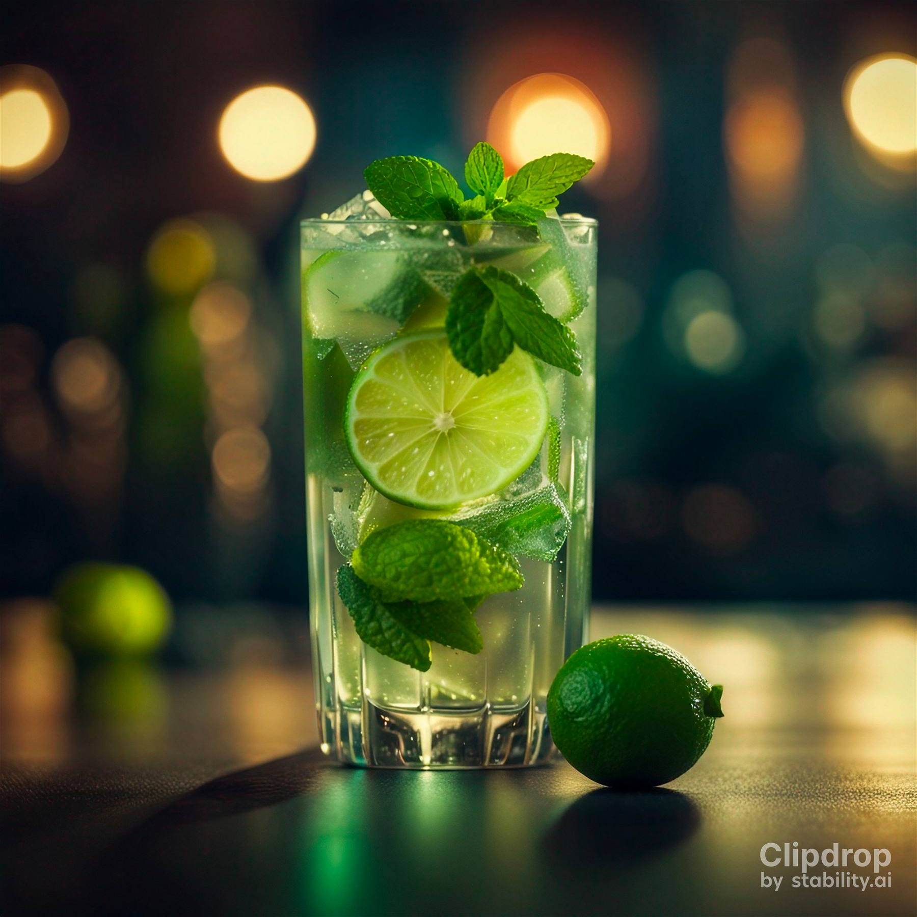 tumbler glass of mojito cocktail mixed with lime and mint, feeling fresh, close up, ultra realistic, super detailed, real photo
style: cinematic