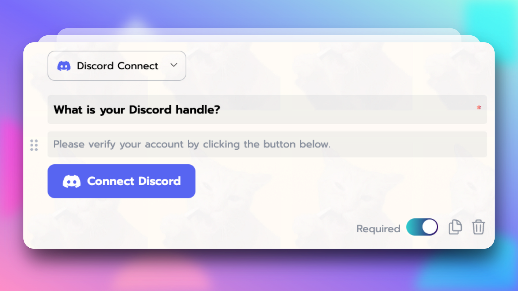 By default, the Discord Connect option will ask the responder, “What is your Discord handle?”. This can be changed to your liking. You can also change the description as well.