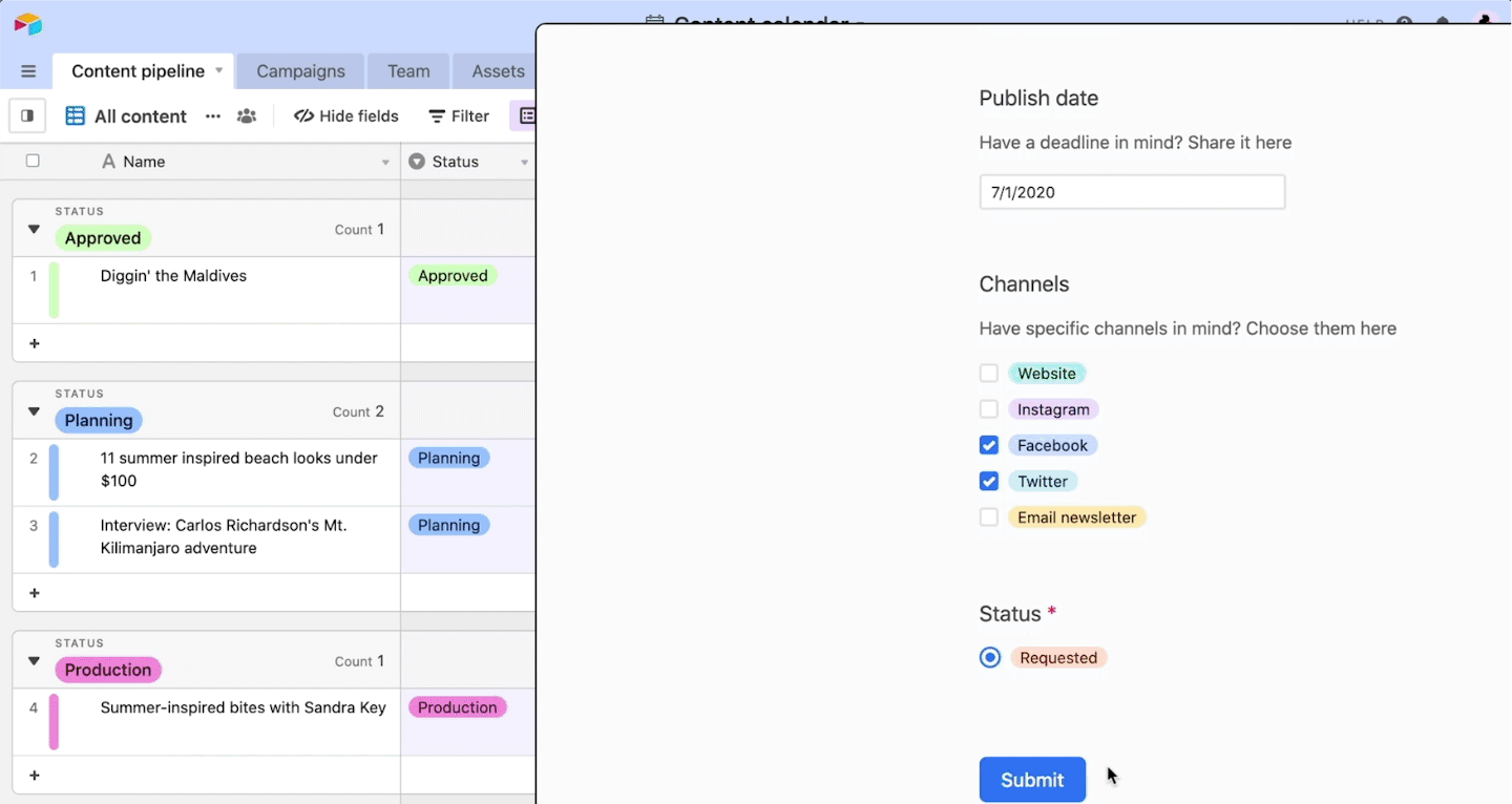 In Airtable, you can build a form automatically from a database