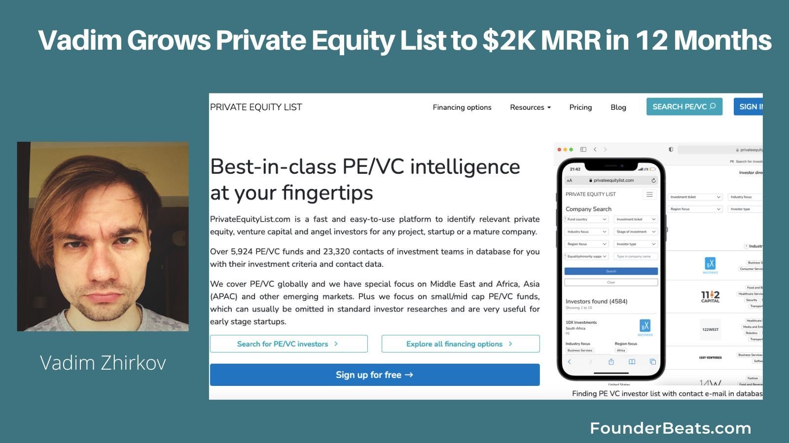 Vadim Grows Private Equity List to $2K MRR in 12 Months