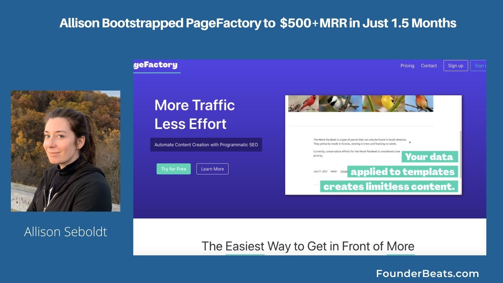Allison Bootstrapped PageFactory to $500+MRR in Just 1.5 Months