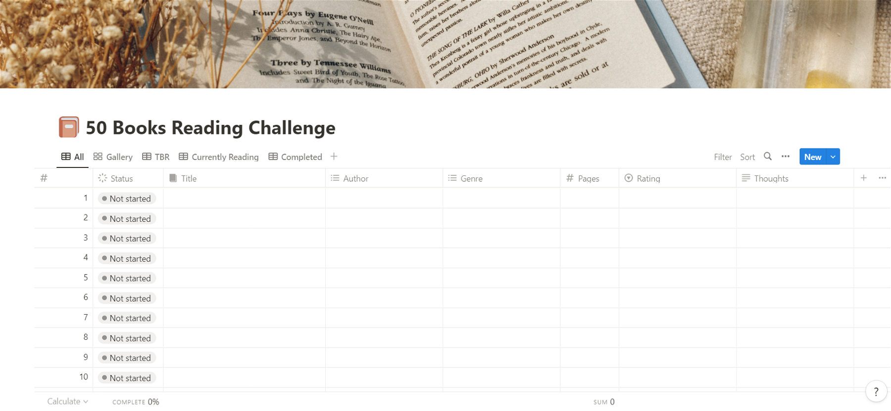 50 Books Reading Challenge Notion Template | Book Tracker