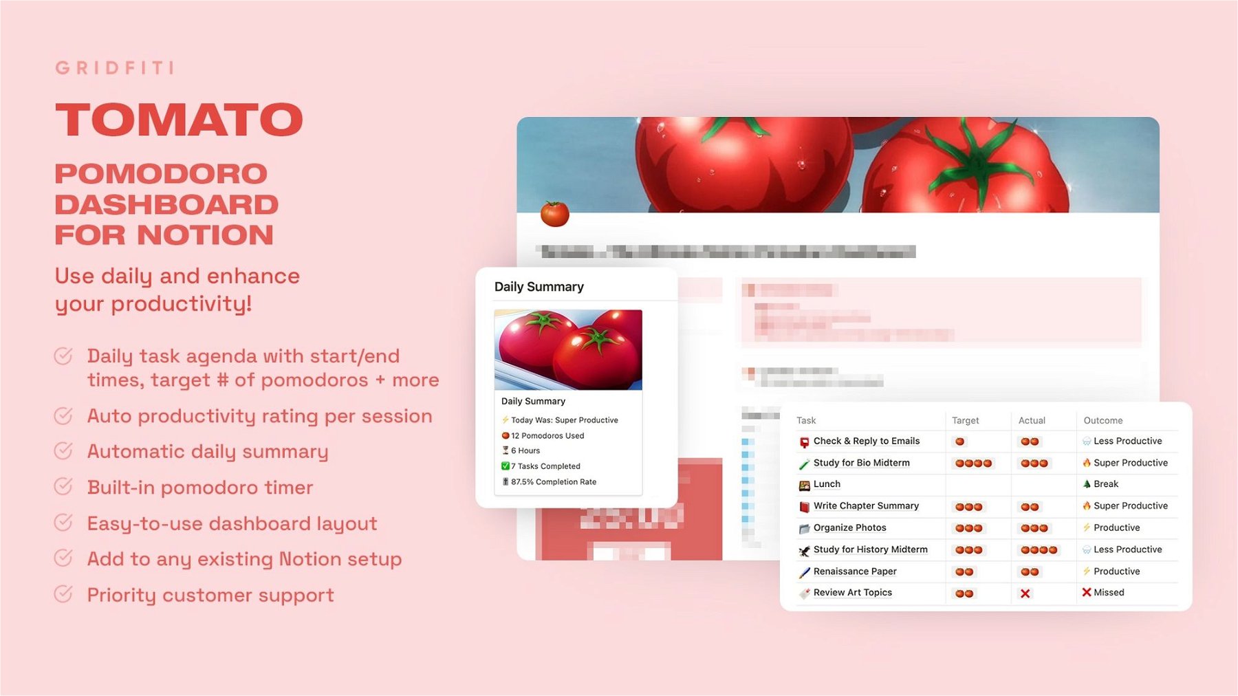 Tomato: The Ultimate Pomodoro Notion Dashboard Template