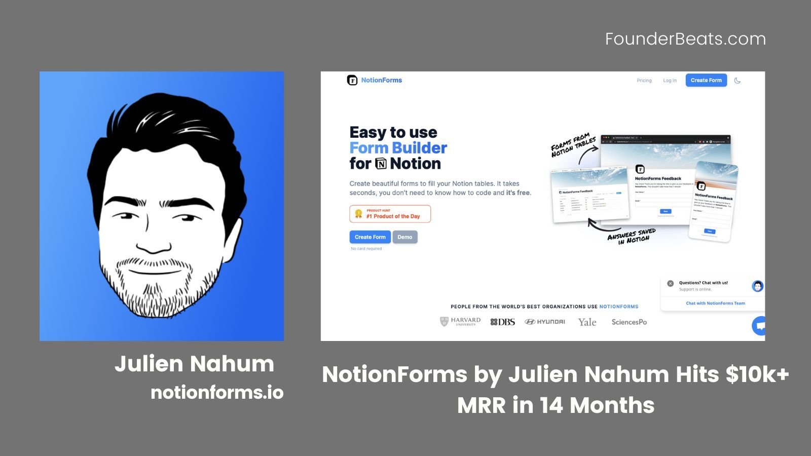 NotionForms by Julien Nahum Hits $10k+ MRR in 14 Months