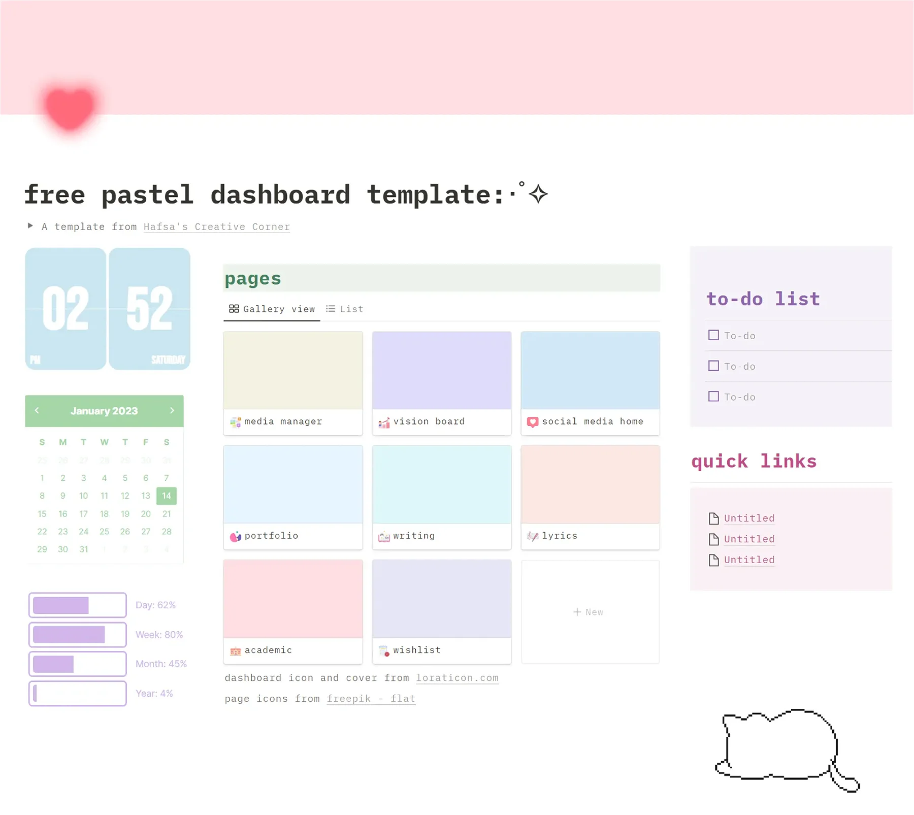 Pastel/Soft Girl Aesthetic Personal Dashboard Notion Template