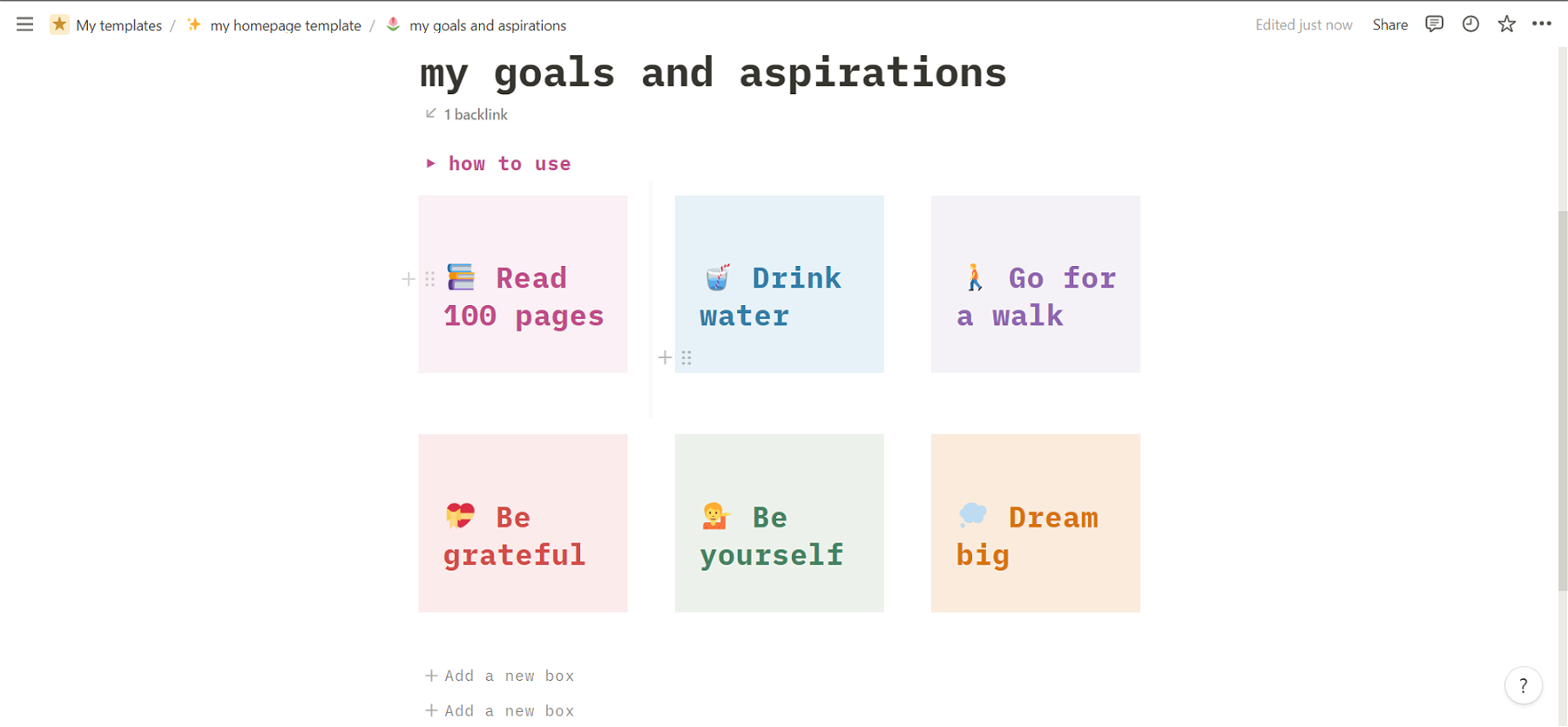 Goals & Aspirations/Vision Board Notion Template