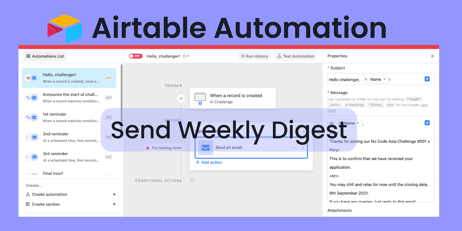 Send Weekly Digest with Airtable Automation