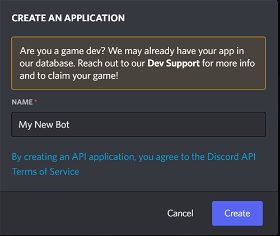 Give your new Discord Developer Application a descriptive name.