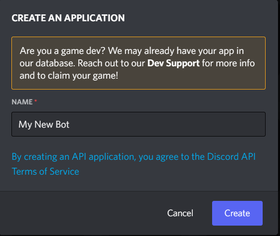 Give your new Discord Developer Application a descriptive name.