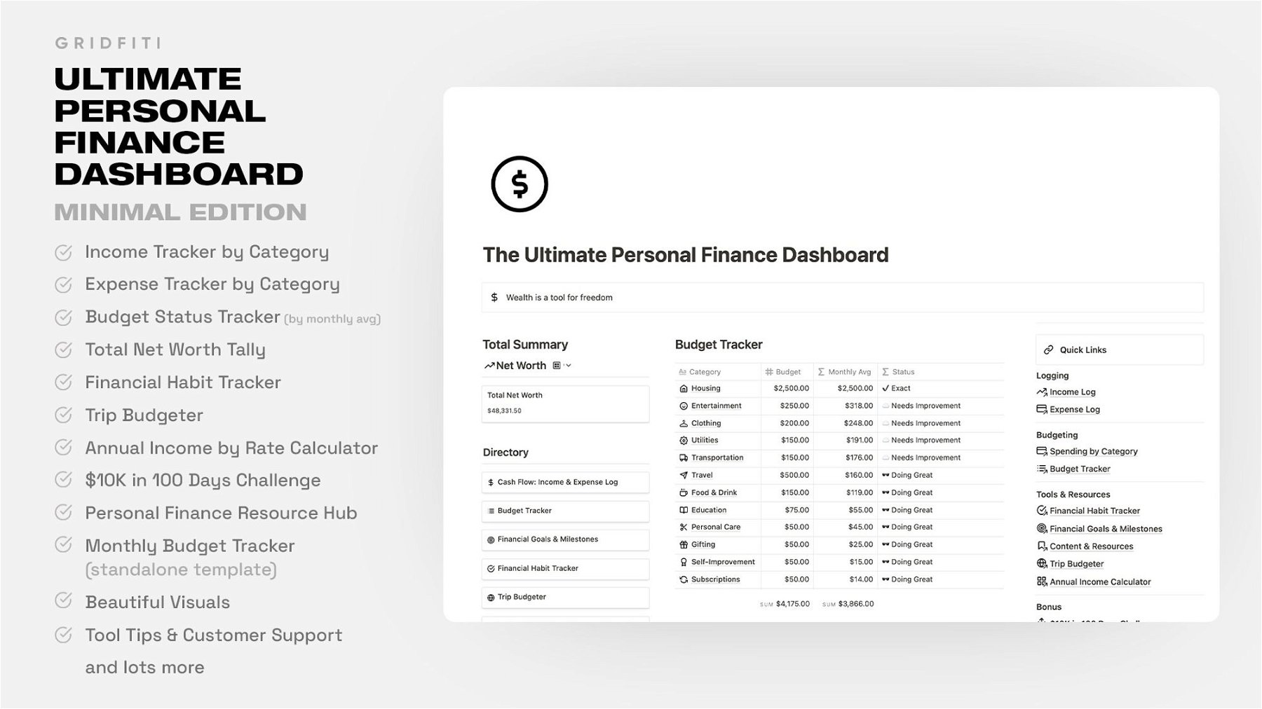 Ultimate Personal Finance Dashboard for Notion [Minimal Edition]