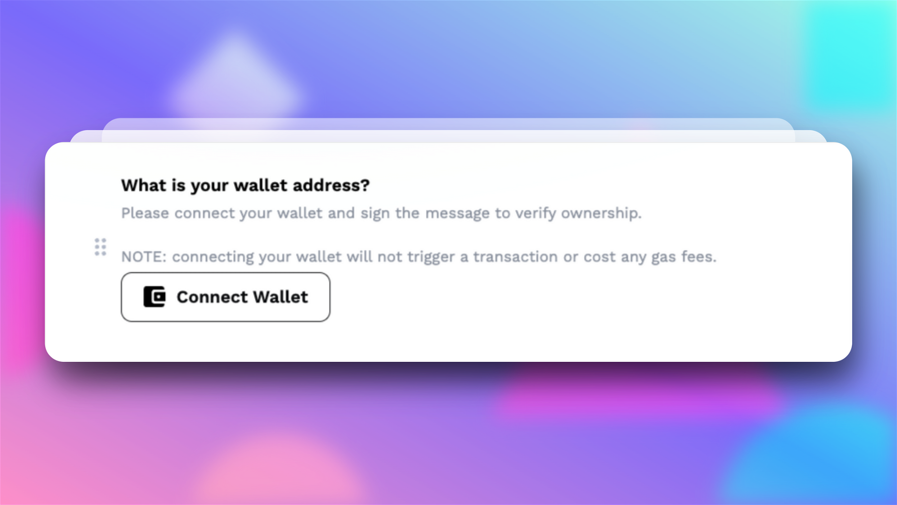 This is how the Wallet Connect option appears on your DeForm in edit mode. You can click the title to customize the question to your liking. It asks, “What is your wallet address?” by default.