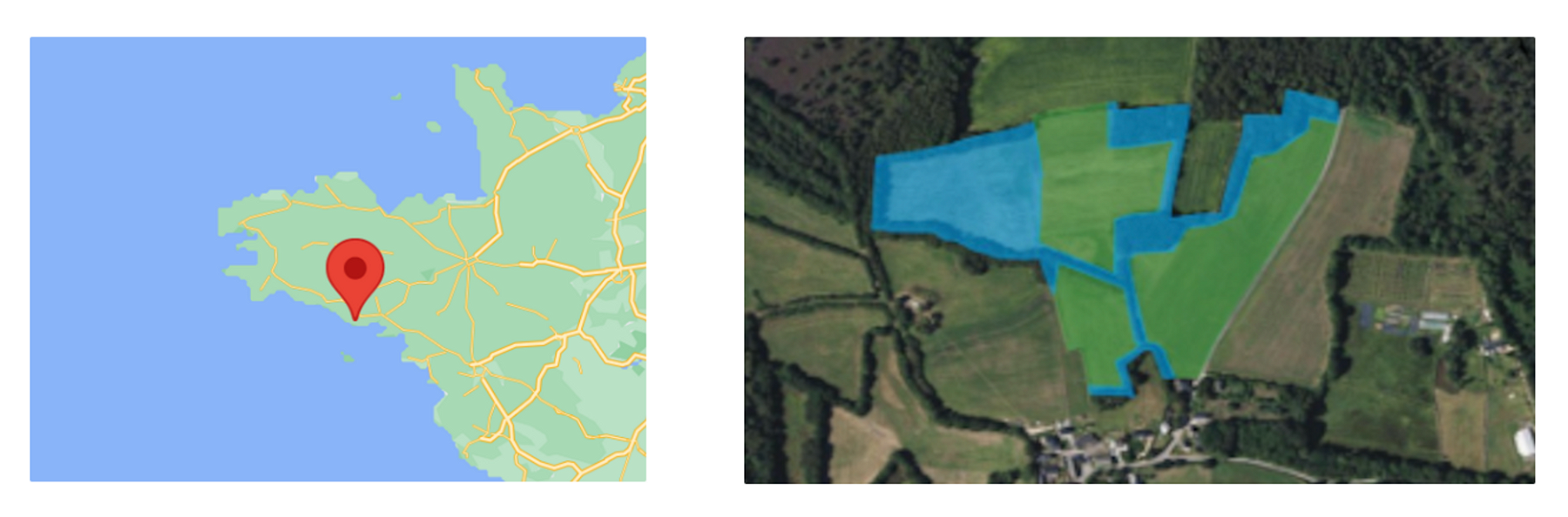 La localisation du projet de boisement d’une ancienne terre agricole à Ploemel. 