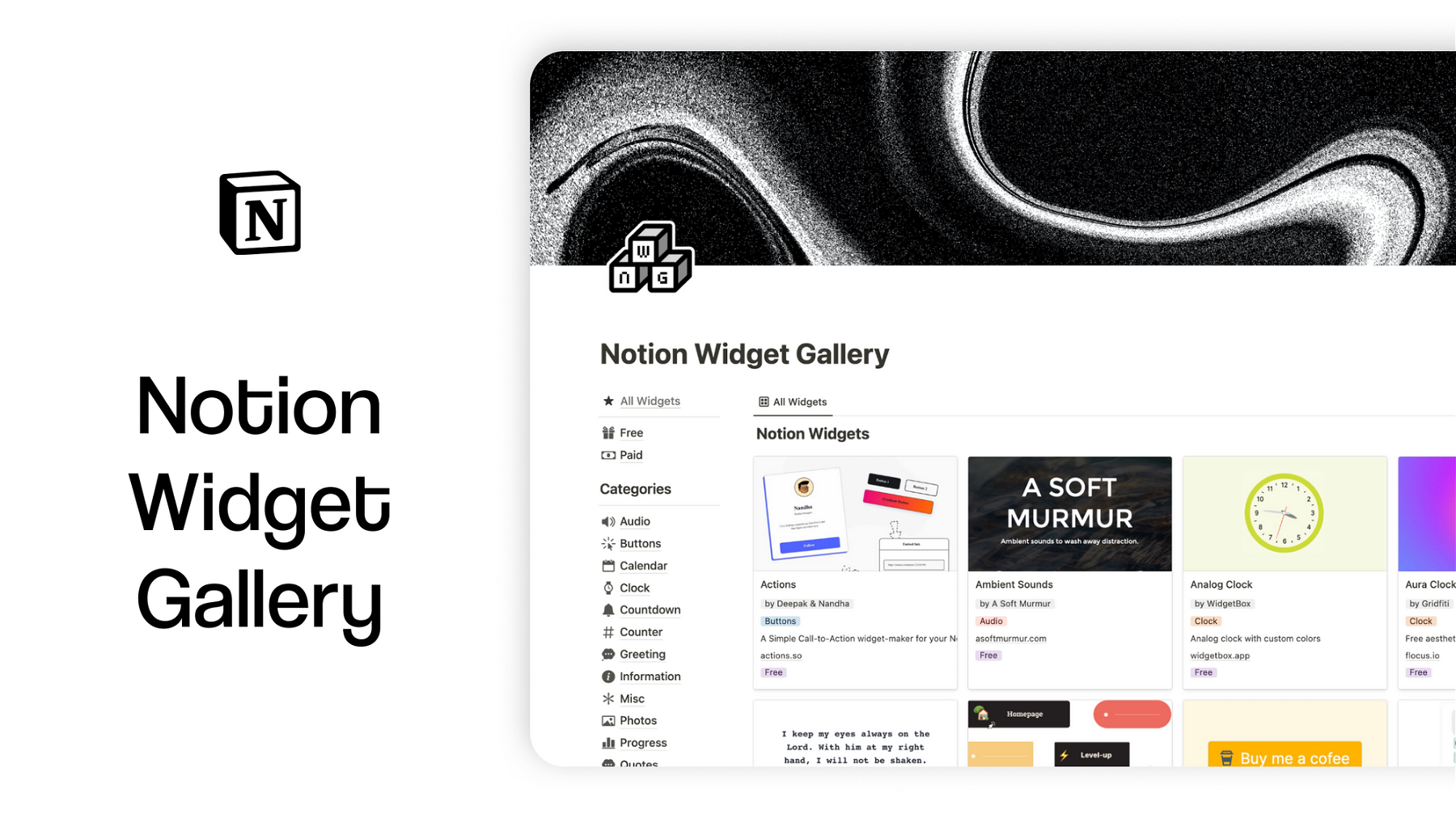 Notion Widget Gallery (170+ widgets)