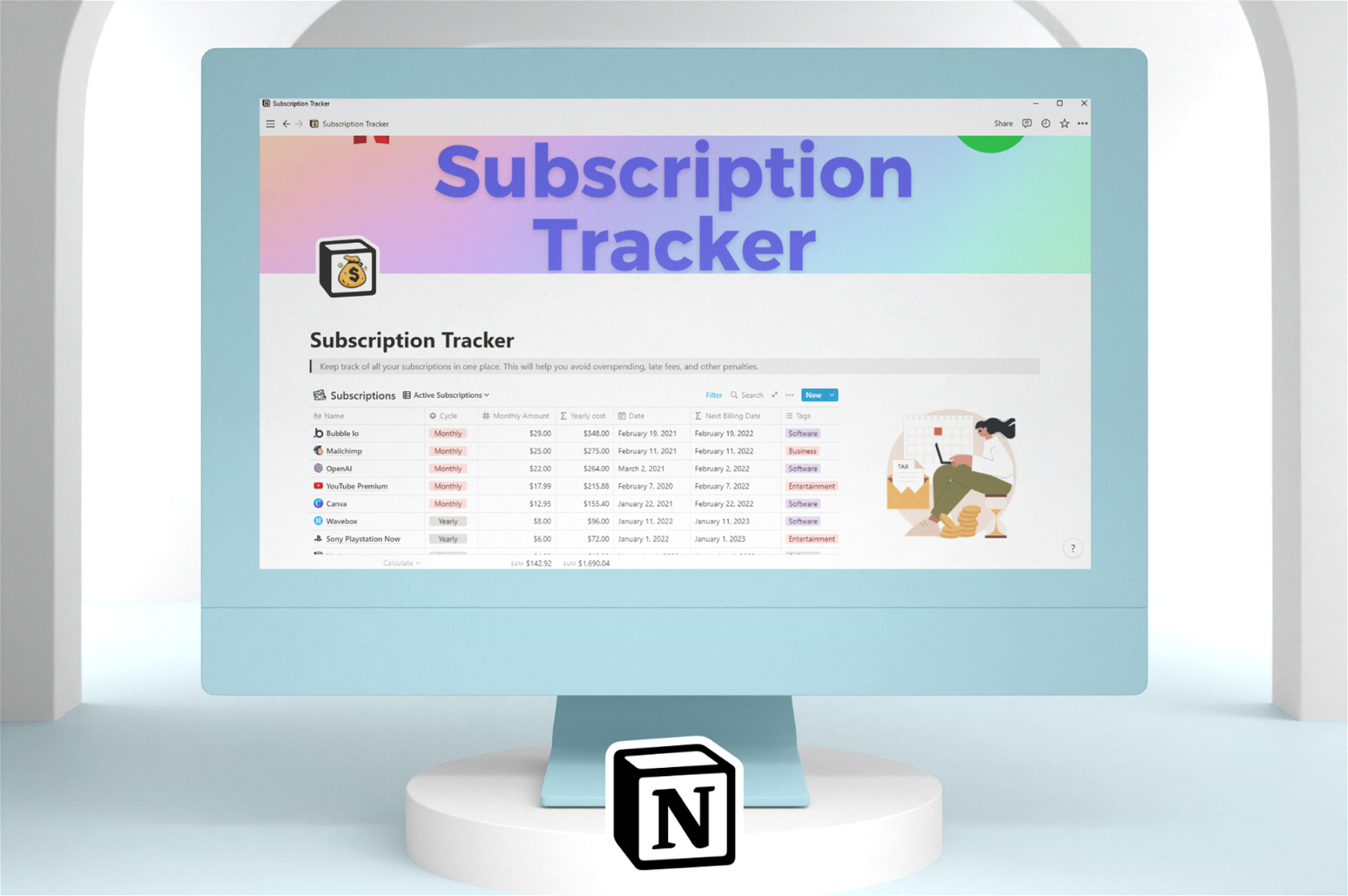 ðŸ’³ Subscription Tracker Notion Template