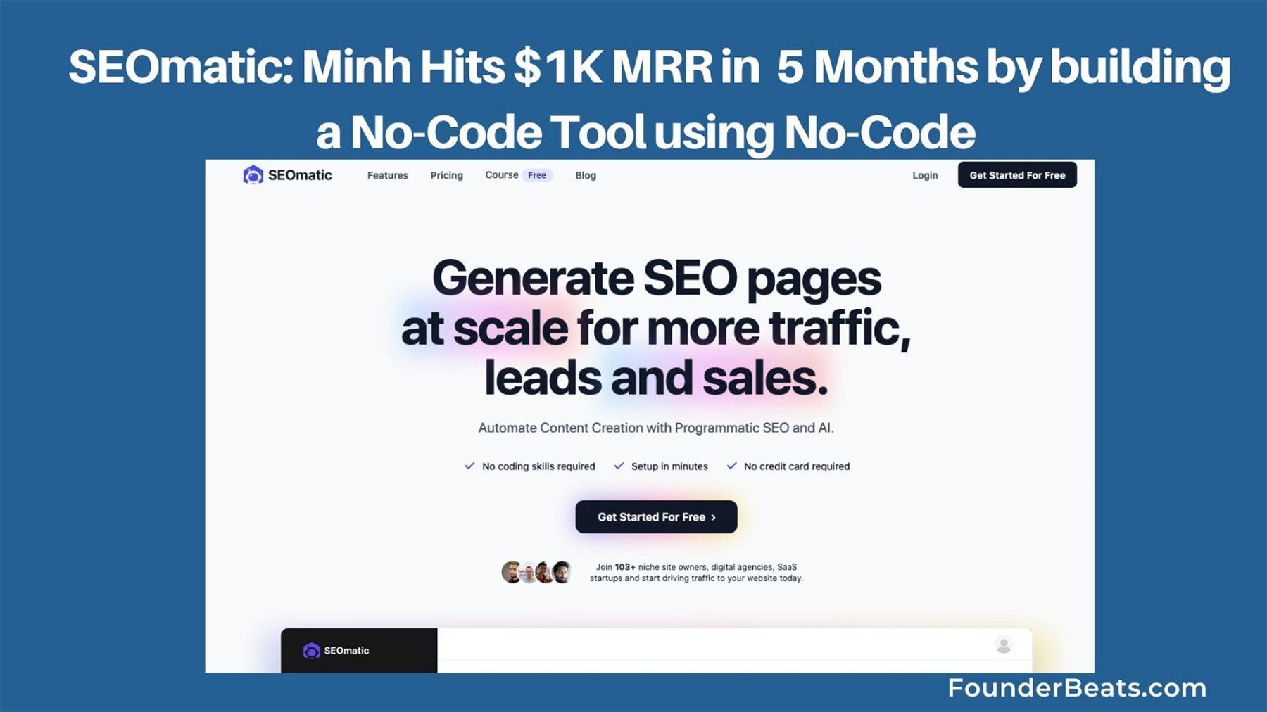 SEOmatic: Minh Hits $1K MRR in just 5 Months by building a no-code tool using no-code 