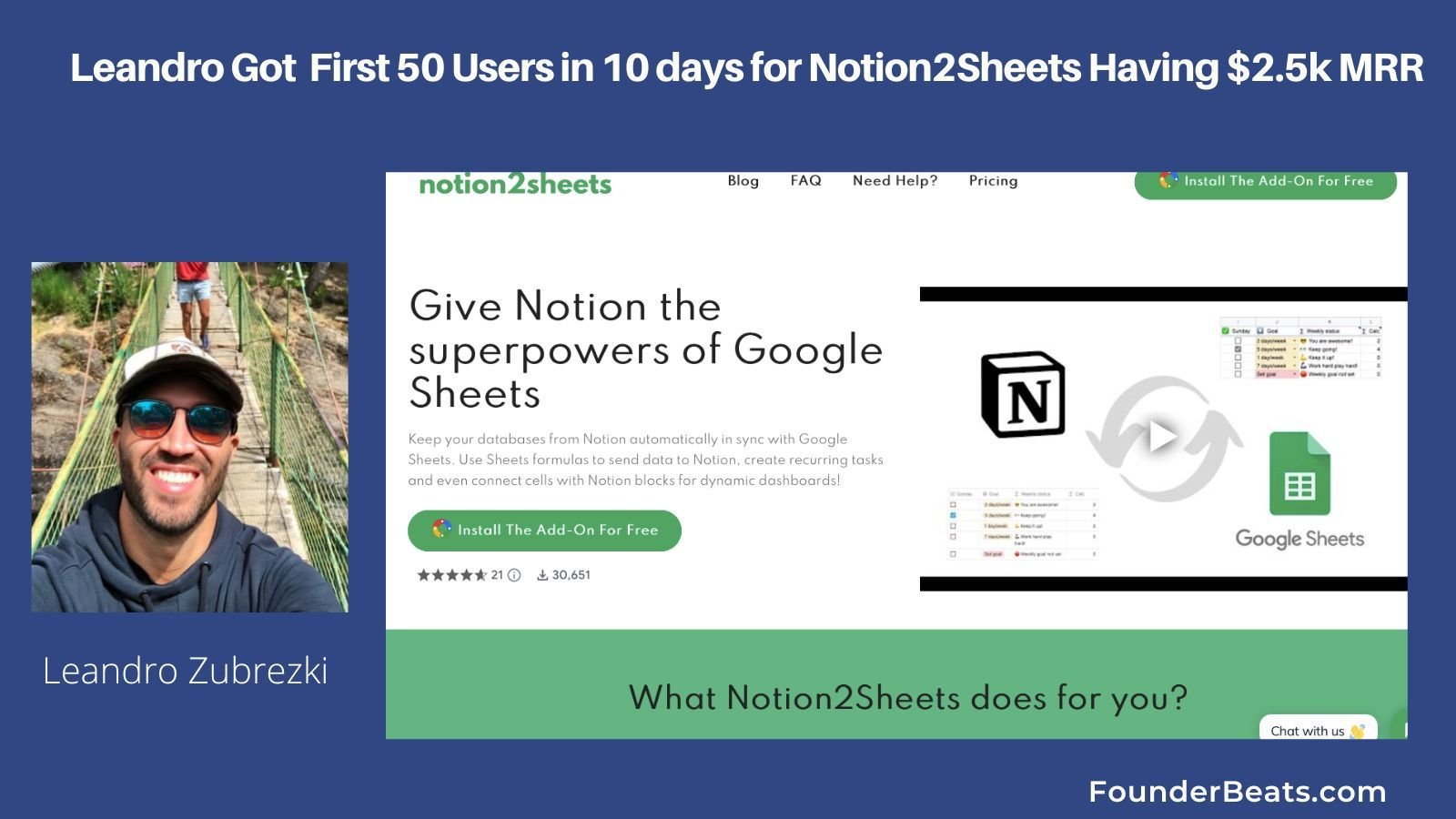 Leandro Acquired First 50 Users in 10 days for Notion2Sheets Having $2.5K MRR