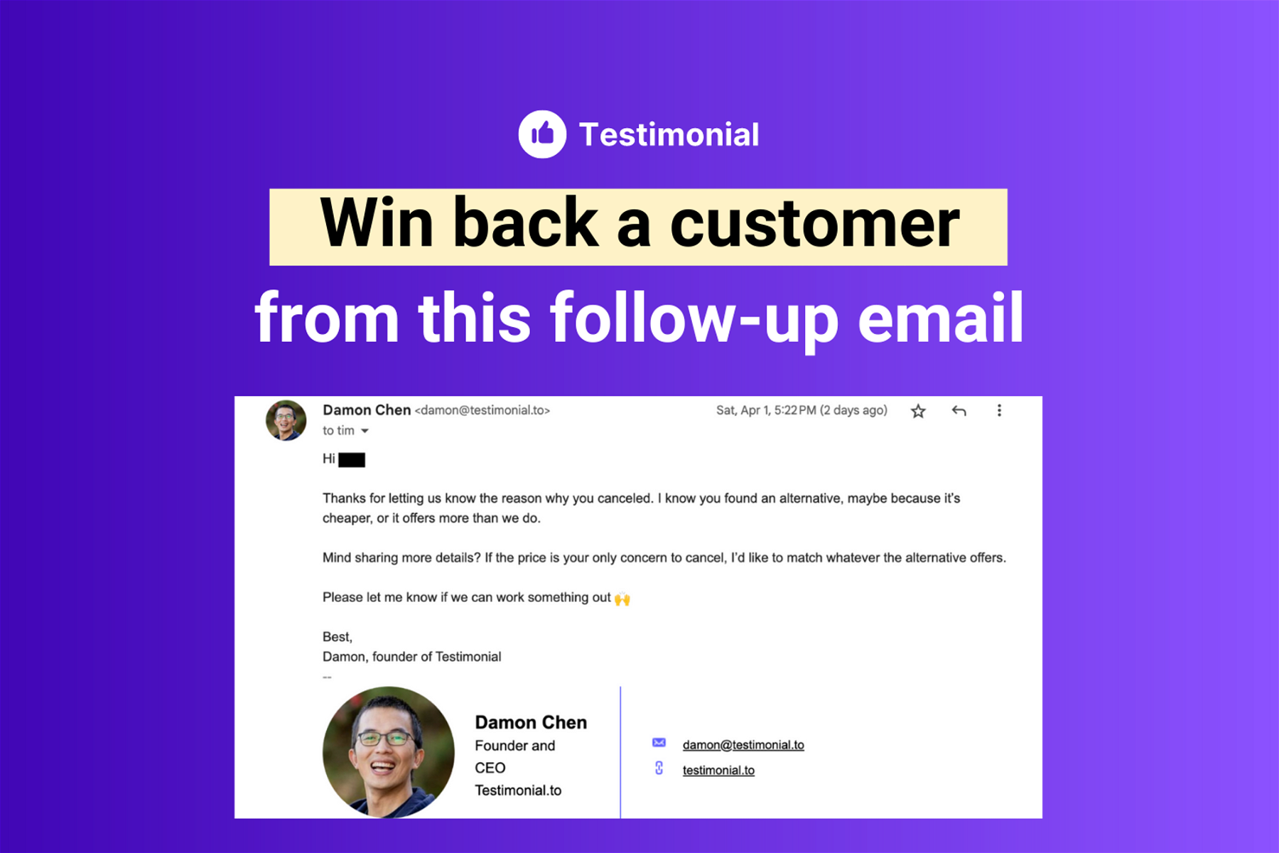 I use this email to win back a churned customer