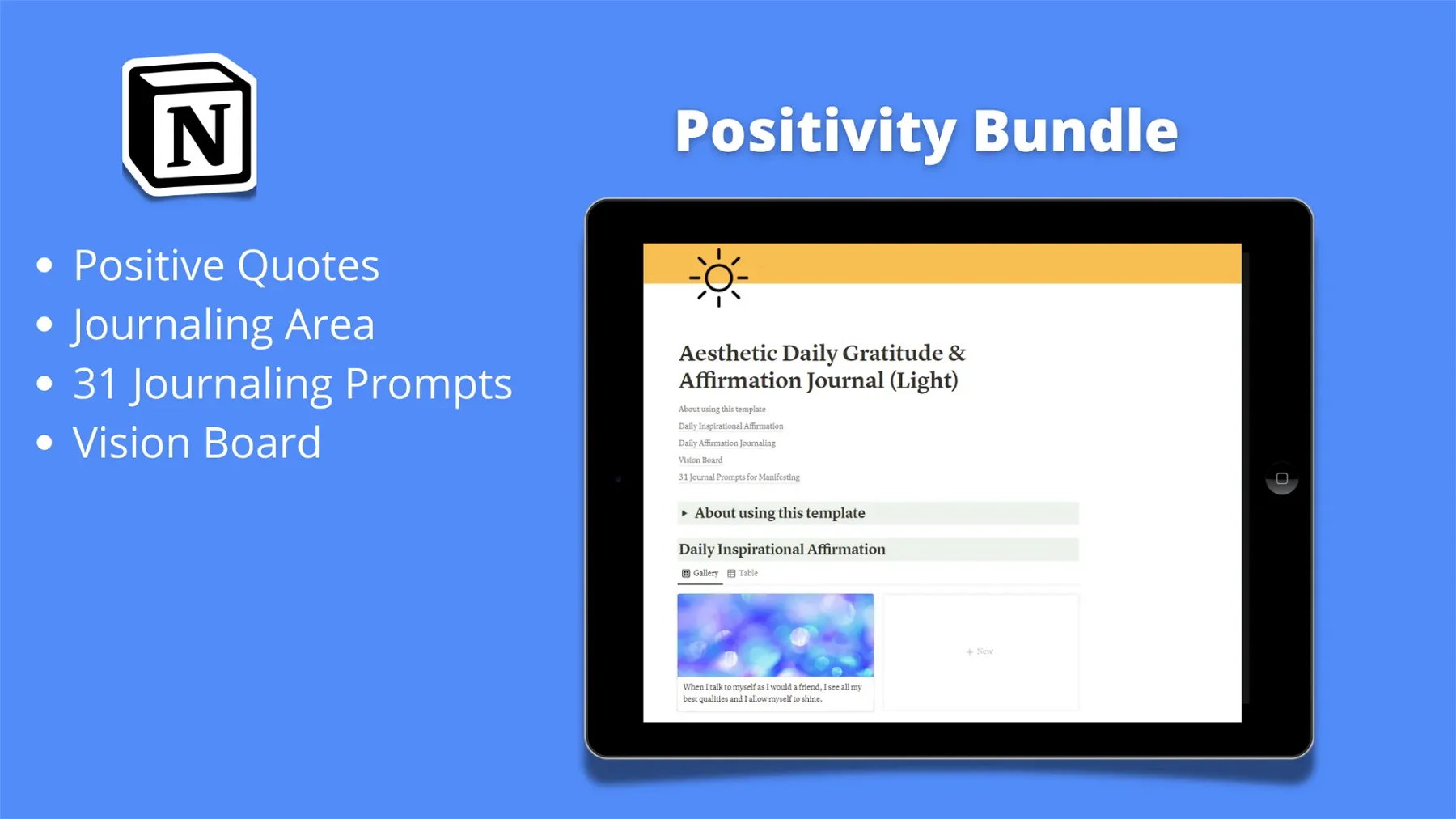 Positivity Notion Bundle - Daily Gratitude & Positive Affirmations (Journaling Template)