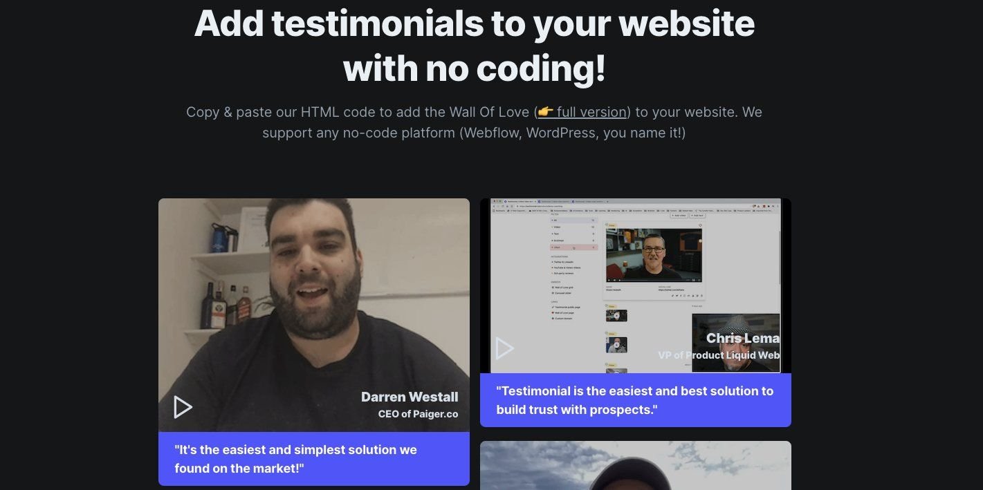 Add video testimonials on your SaaS landing page.