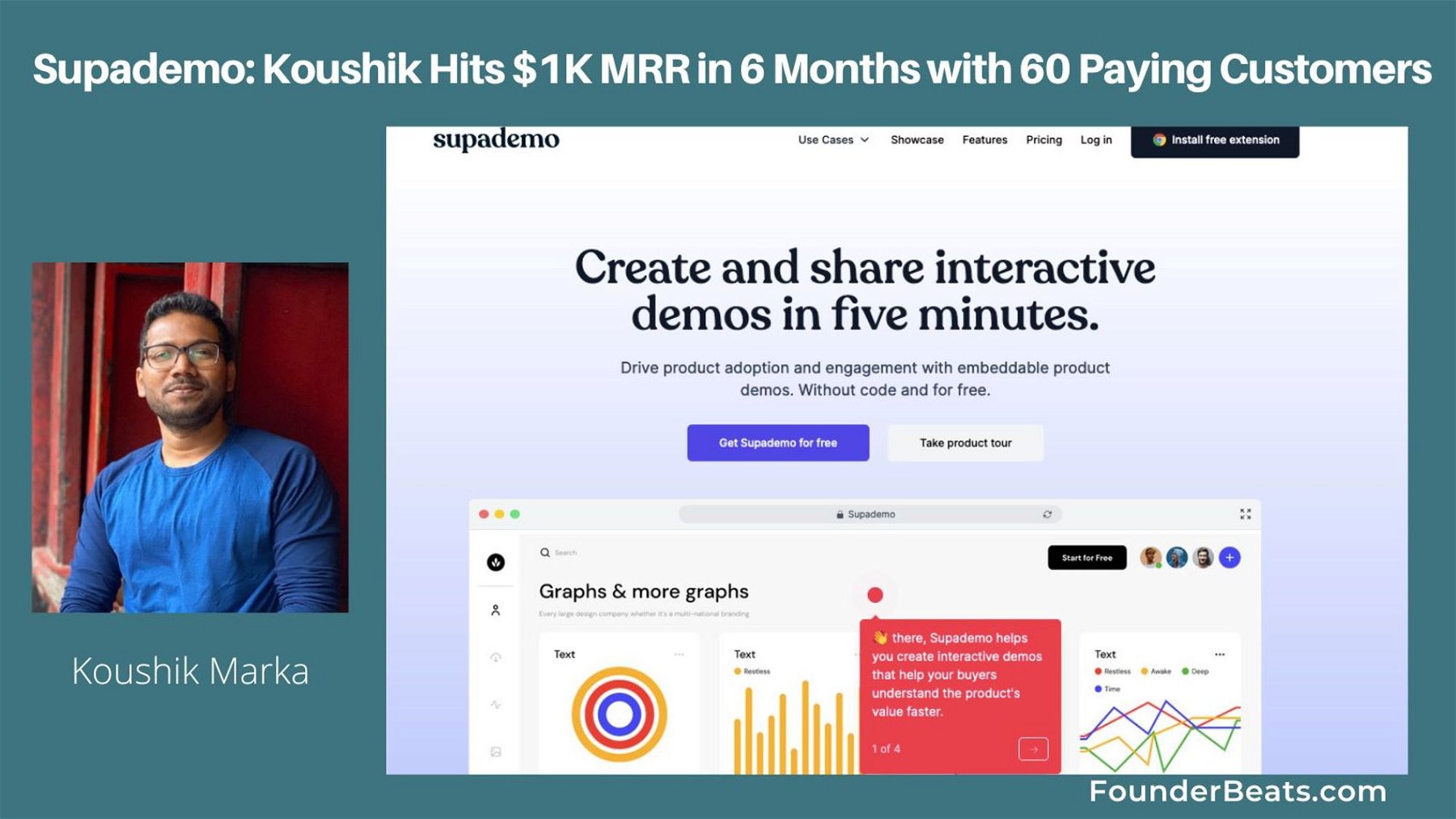 Supademo: Koushik Hits $1K MRR in 6 Months with 60 Paying Customers