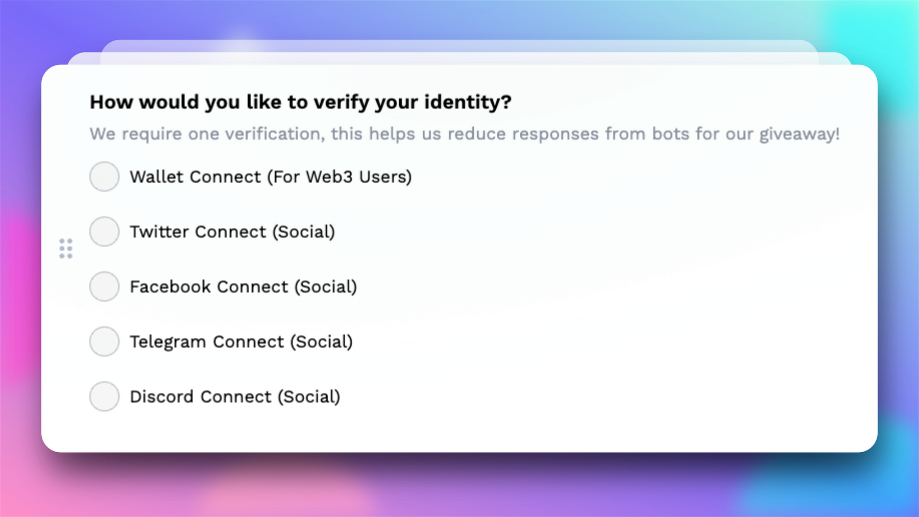 Using conditional logic on DeForm so that a responder can choose how they want to verify their identity is great for communities that may be spread across different social media sites.