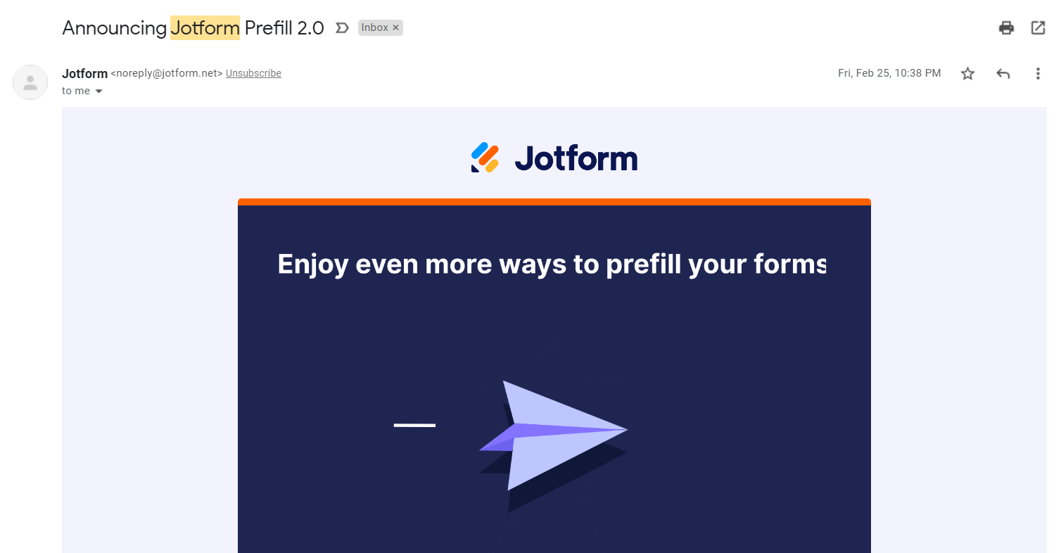 Jotform announcing a new feature launch to product-aware prospects