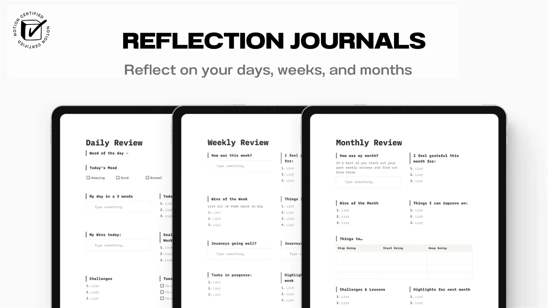 Reflection Journals (Daily, Weekly and Monthly)
