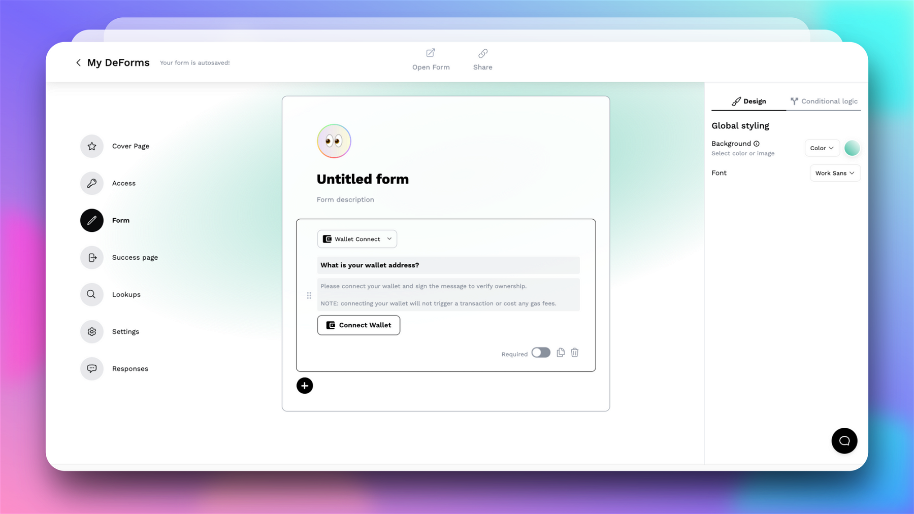 When you create a new form, you’ll be able to start customizing its details. By default, it will be labeled as an Untitled form. You can read more about the available customizations below.