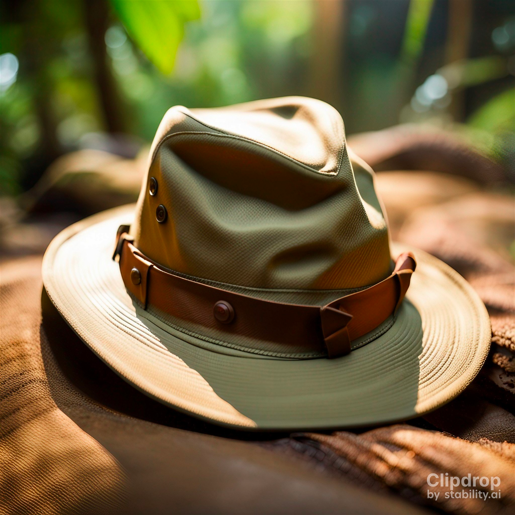 Product image of an Indiana Jones inspired jungle hat, depth of field, logical design, highly detailed