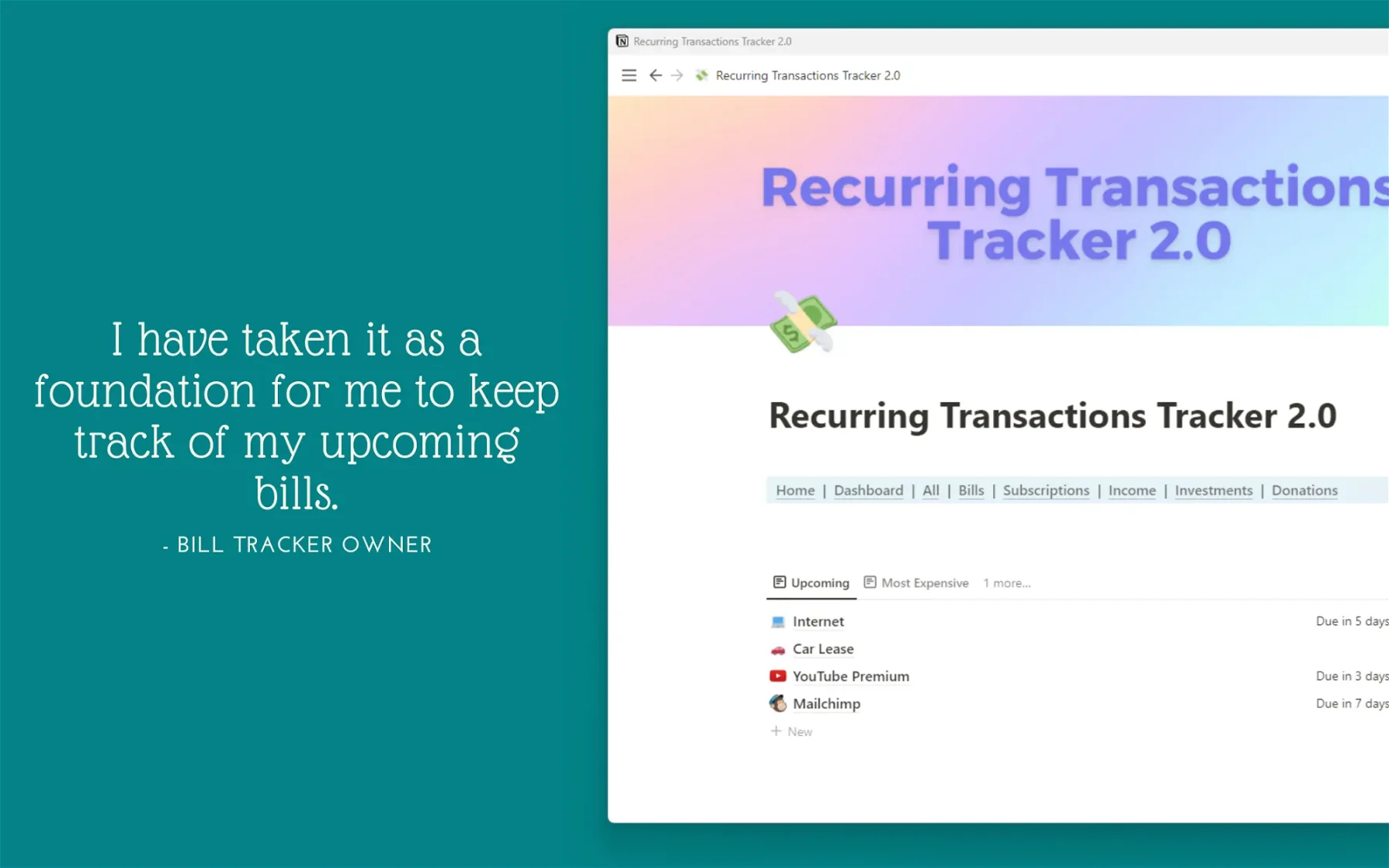 💸 Recurring Transactions Tracker 2.0 - Notion Template