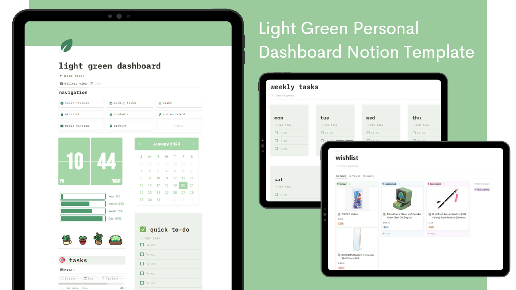 Light & Dark Green Personal Dashboard Notion Template