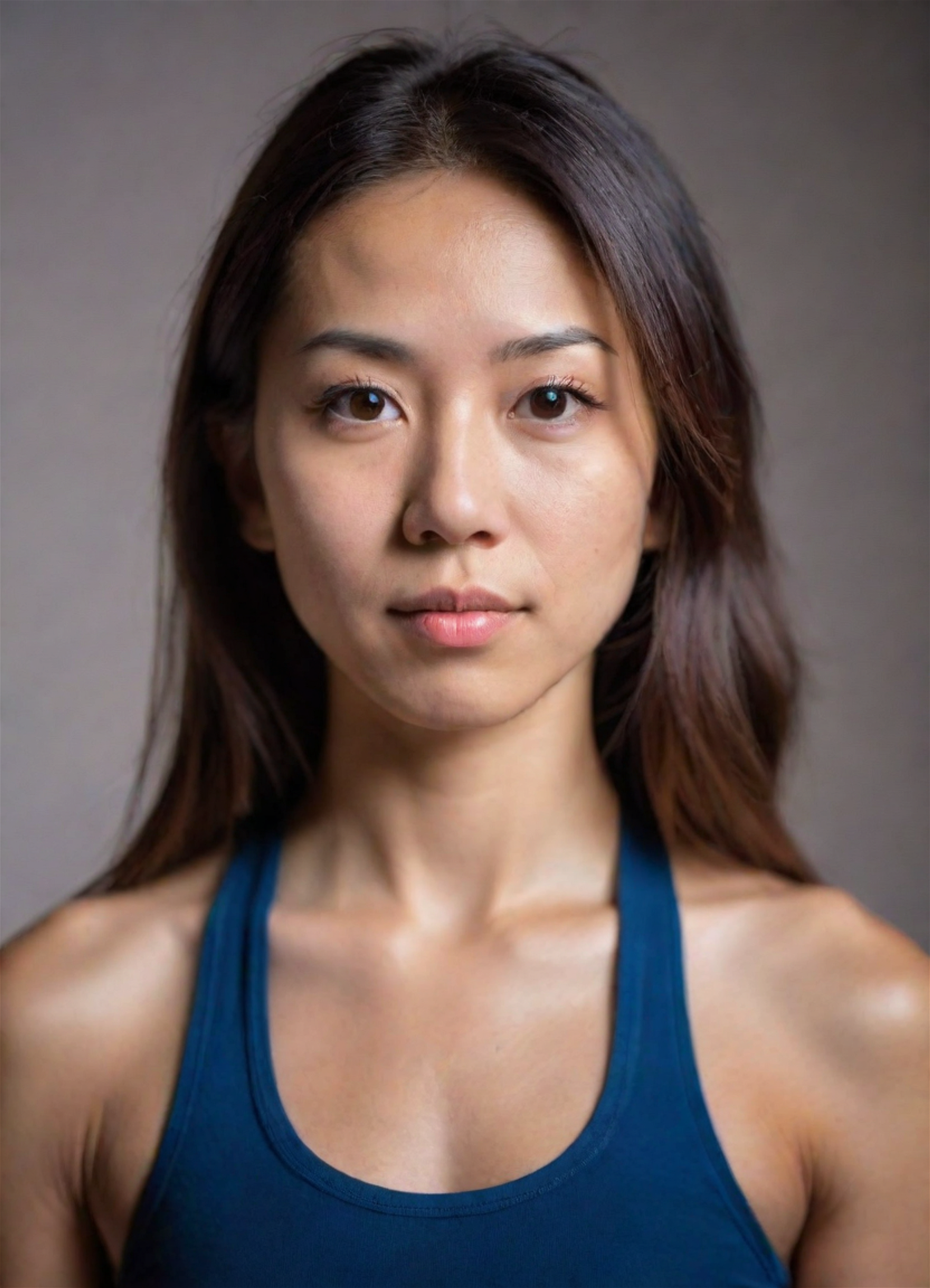 Close up portrait of a young japanese yoga teacher in sportswear, studio lighting, Instagram photography