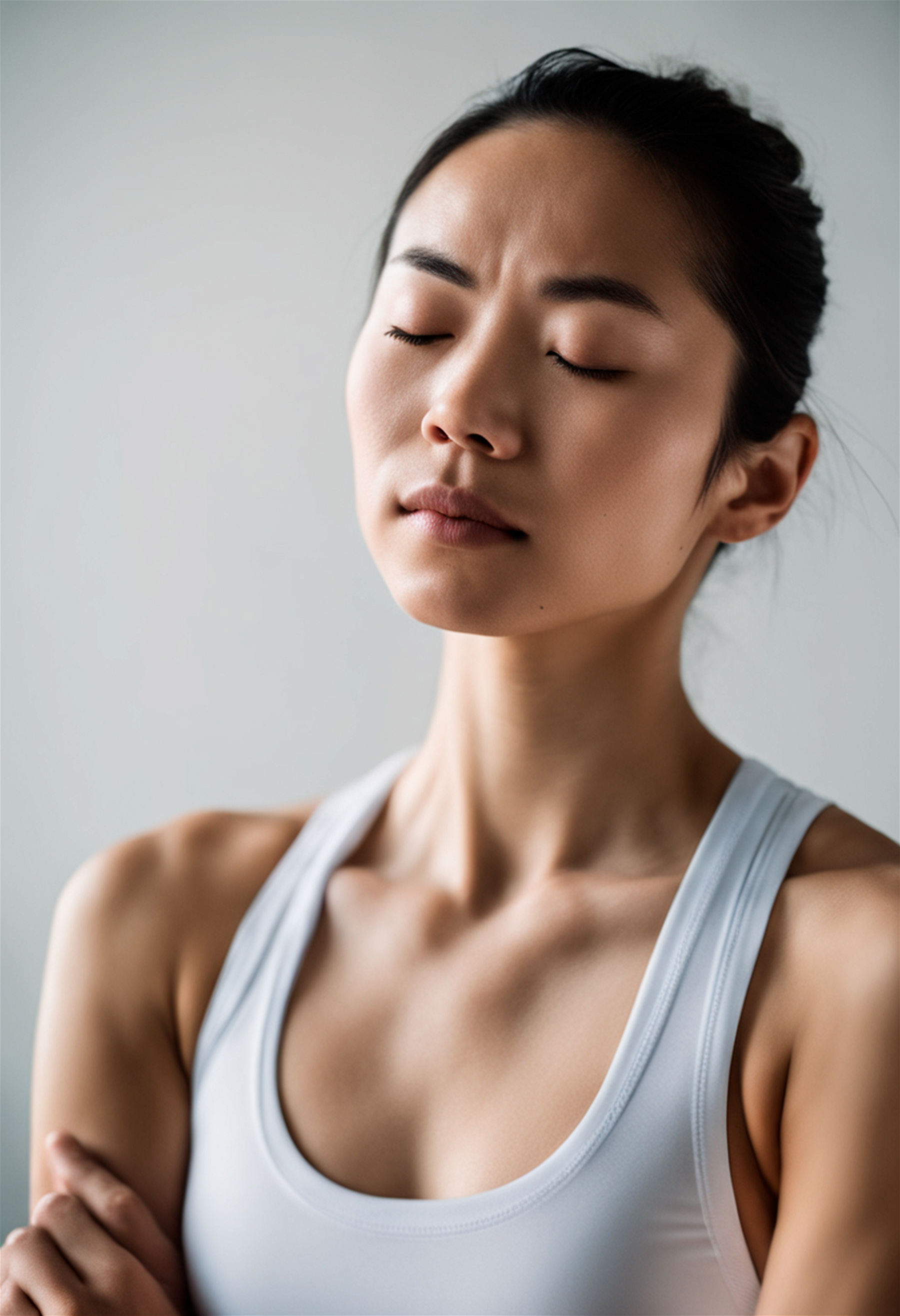 Portrait of a japanese yoga teacher, Instagram photography, traditional Japanese style room, eyes closed