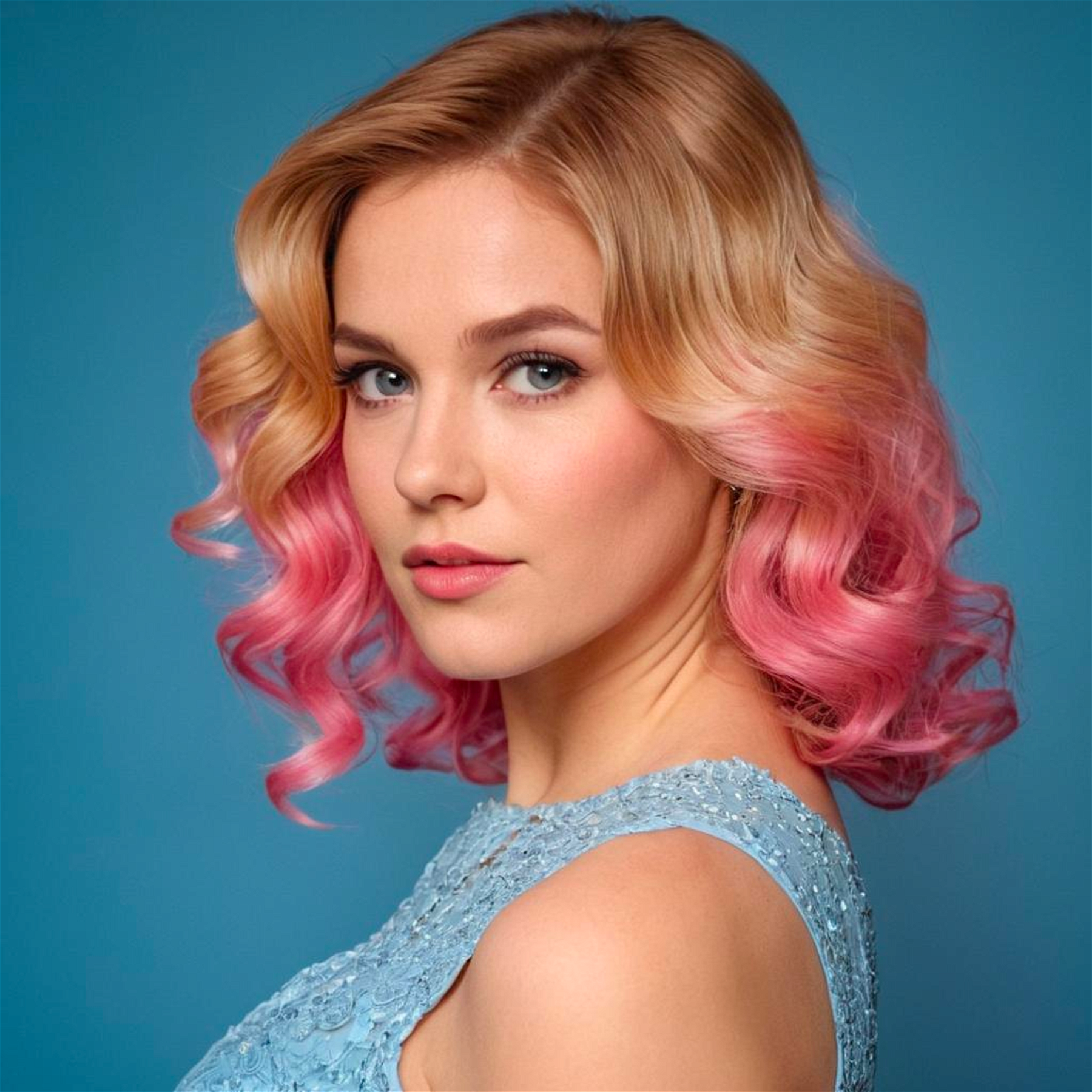 Wavy Blond hair with pink ombre