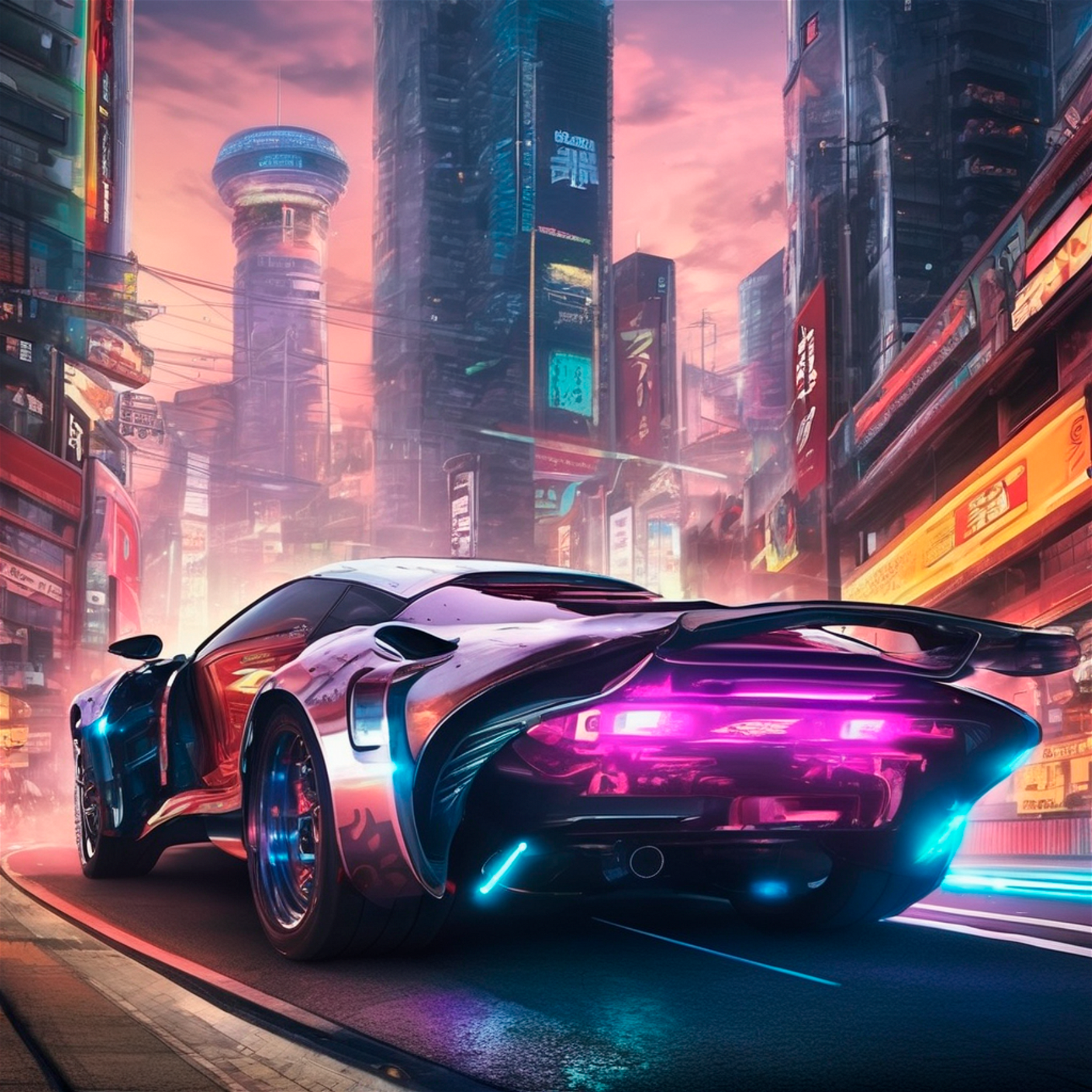 futuristic car racing in Tokyo, Fast and Furious cyberpunk poster