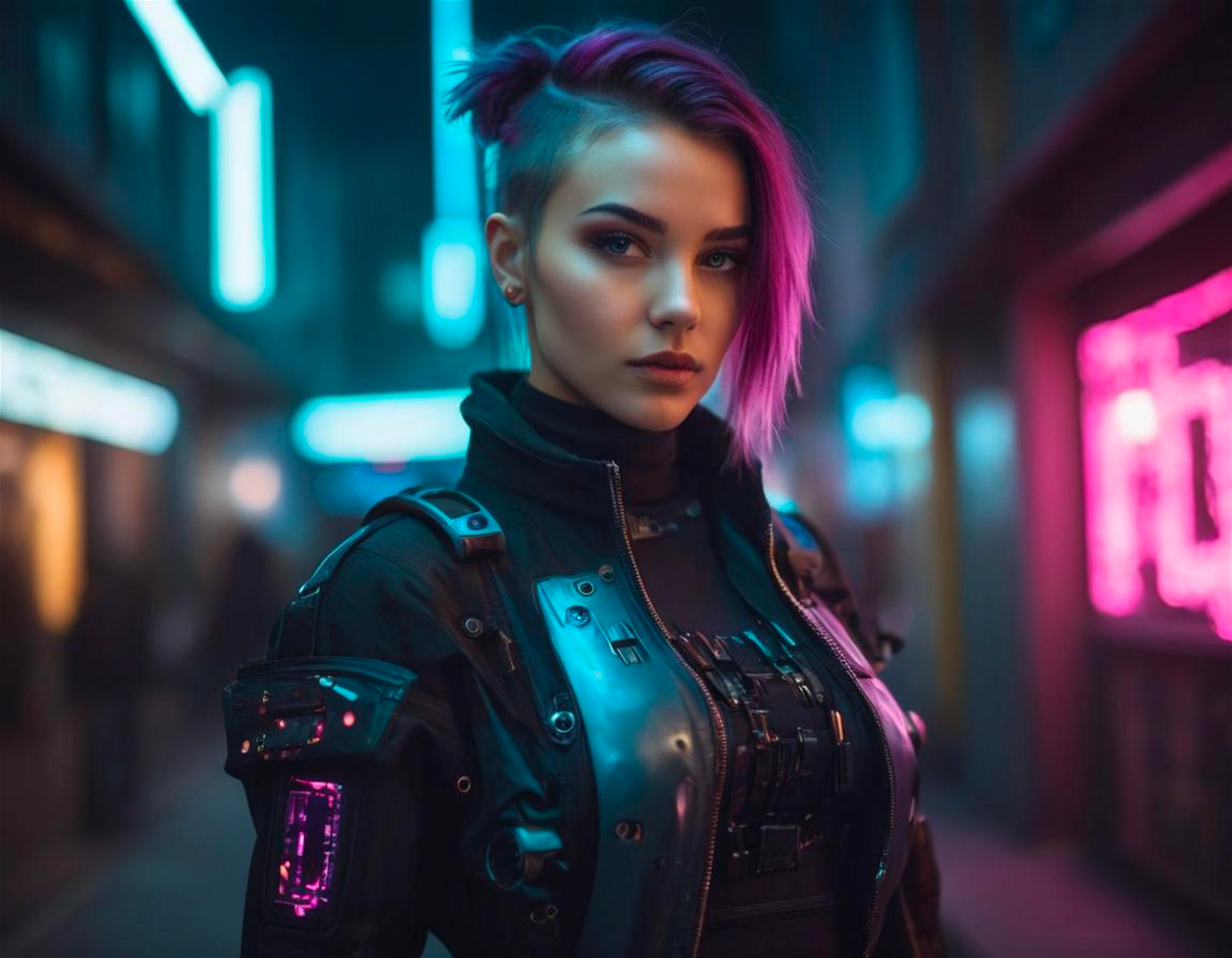 Portait of a beautiful girl, cyberpunk fashion outfit