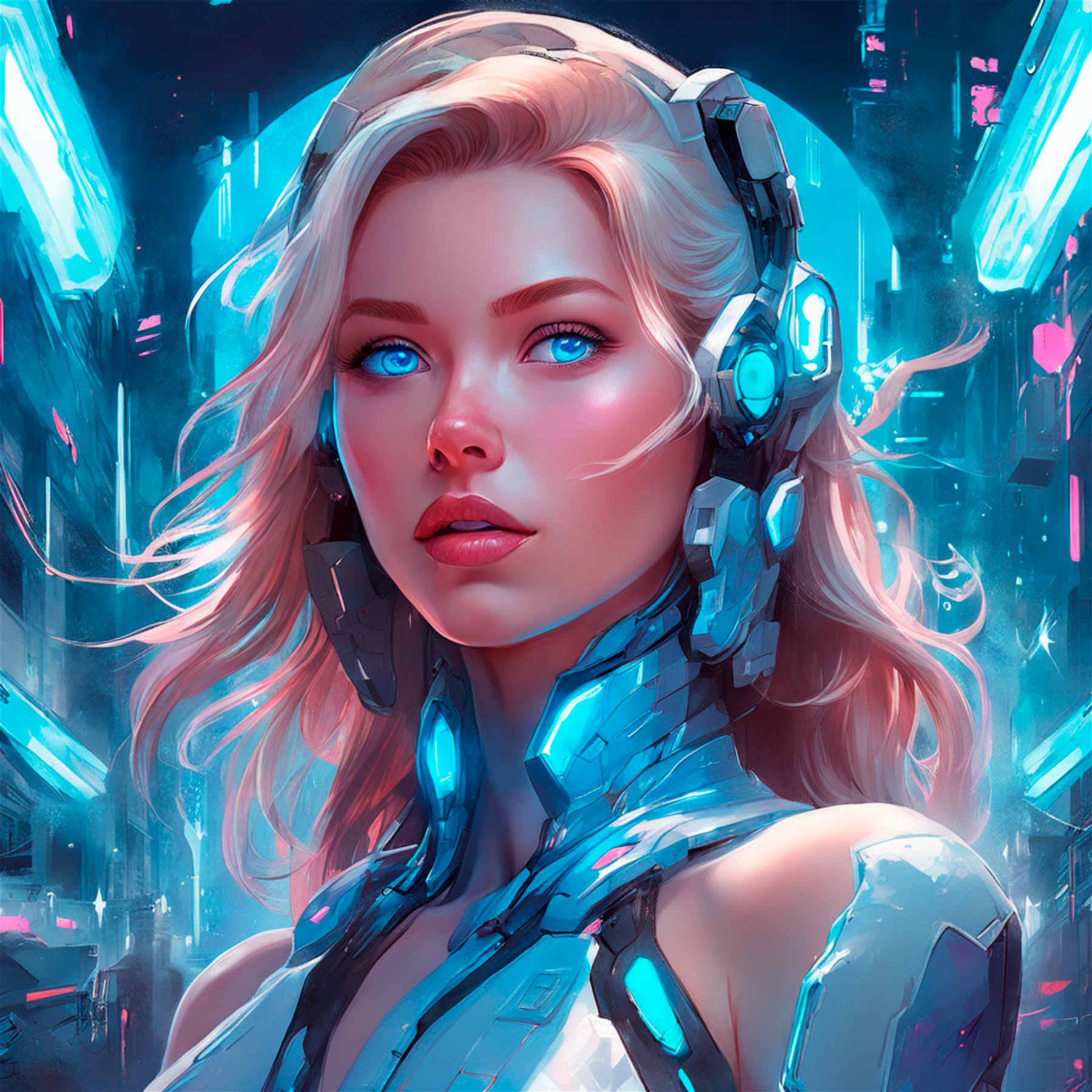 Beautiful space princess painting, epic cyberpunk manga, art by , rossdraws, in the style of , Pixar Disney, accent lighting neon lamp, large blue eyes, elegant post-processing fine details intricate details cinematic