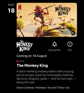 A keyword for ‘The Monkey King’ on Netflix is ‘monkeys’
