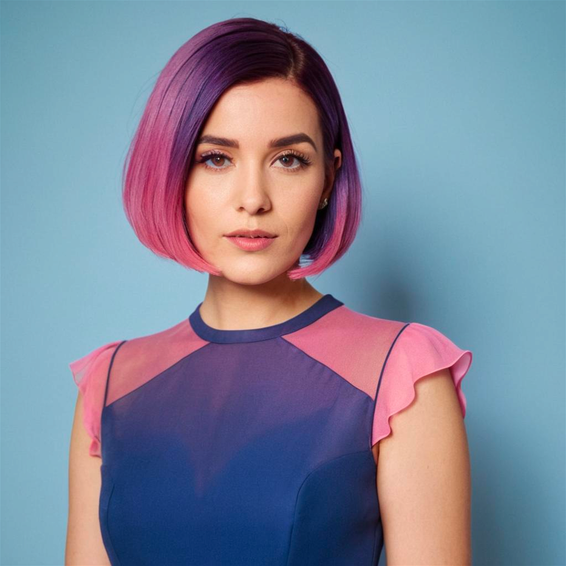 Blunt bob, purple hair with pink ombre