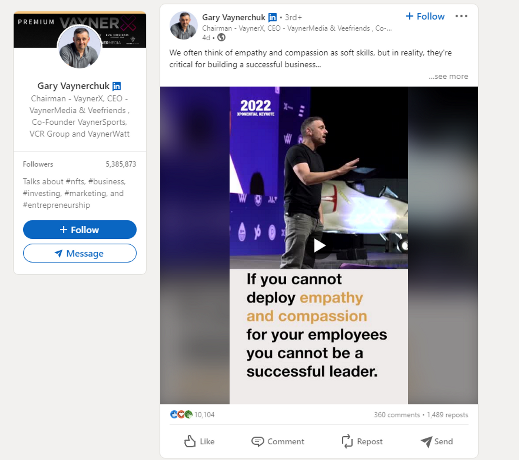 Gary Vaynerchuk uses visual content to boost the organic reach of his posts.