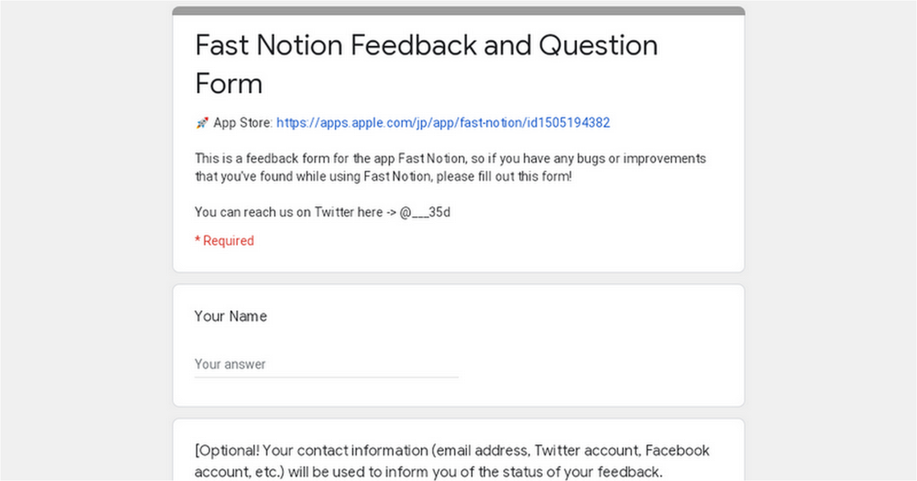 Fast Notion Feedback and Question Form